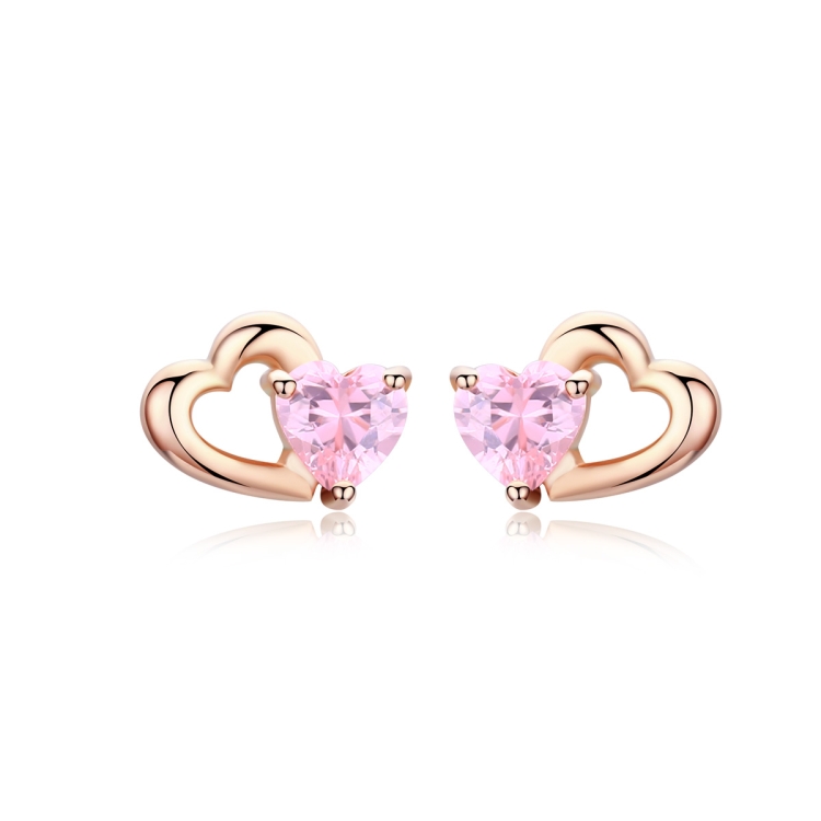 

Sterling Silver Earrings Heart-shaped Rose Gold-plated Zircon Earrings