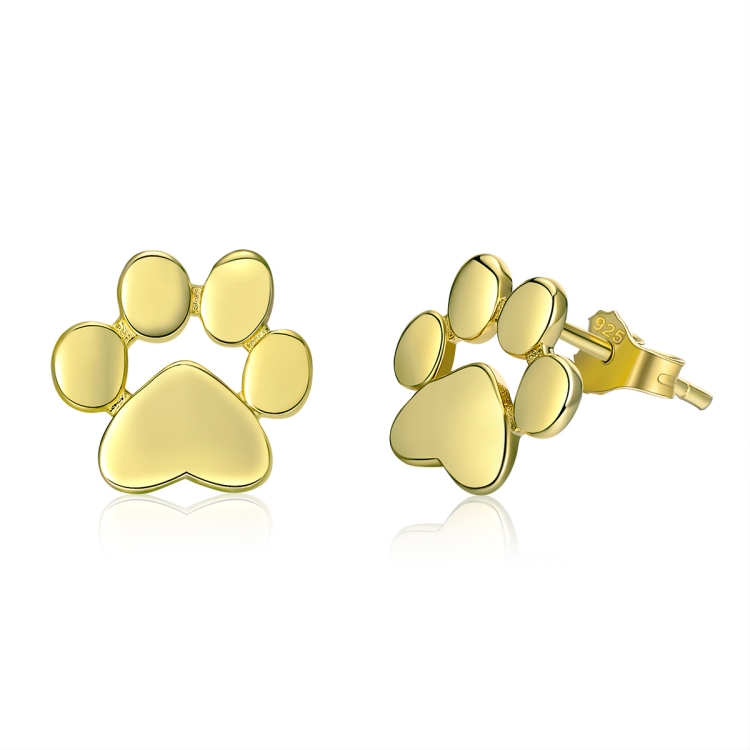 

Women Fashion Pet Cat Footprints Sliver Earrings, Color:Gold