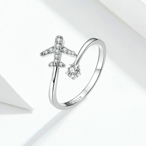 

925 Sterling Silver Ring Plane Zircon Open White Gold Plated Ring