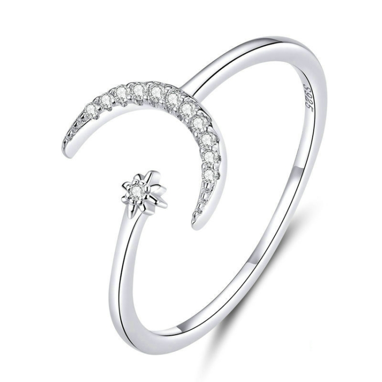 

S925 Female Sterling Silver Zircon Ring Moon Open Ring Temperament Ring