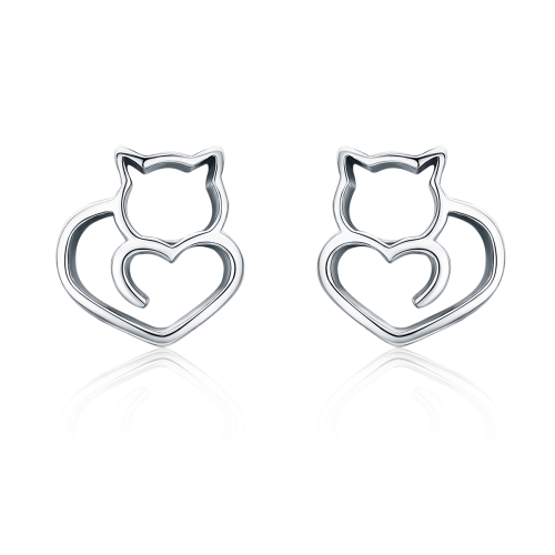 

Simple Plain Silver Cat Earrings Sterling Silver Hollow Female Earrings Small Animal Silver Jewelry