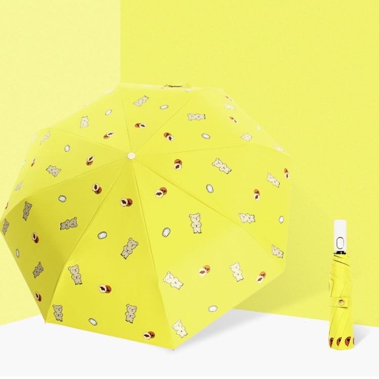 

Children Sweet Vinyl Sunscreen Umbrella Tri-fold Student Cartoon Folding Umbrella, Style:Manual(Yellow )