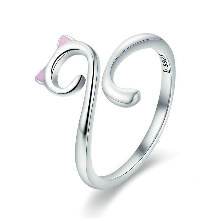 

Female S925 Sterling Silver Cat Love Open Ring