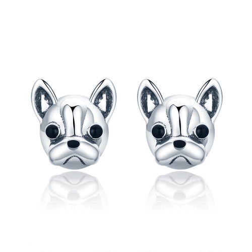 

S925 Sterling Silver Animal Earrings Bulldog Plain Silver Earrings