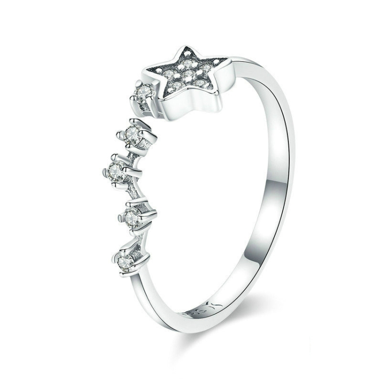 

Star Diamond Hollow Ring S925 Sterling Silver Ladies Five-pointed Star Open Ring