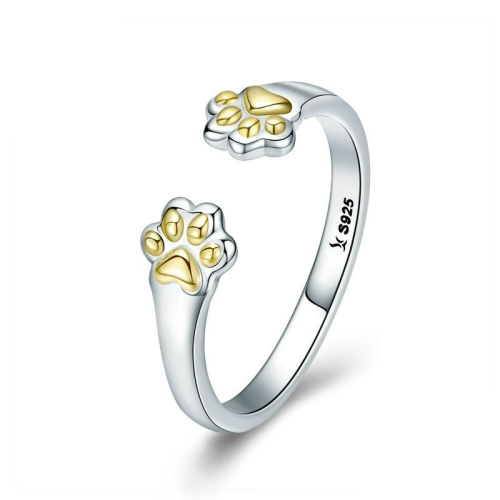 

S925 Sterling Silver Temperament Female Ring Paw Print Gold-plated Ring