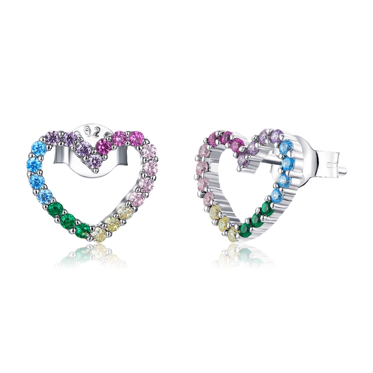 

Rainbow Earrings Sterling Silver S925 Heart-shaped Zircon Girls Accessories