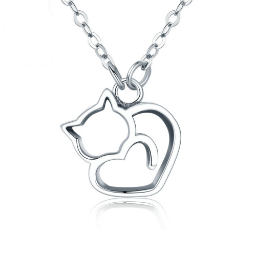 

Cute Cat S925 Sterling Silver Lady Necklace With Zircon Inlaid Plain Silver Necklace