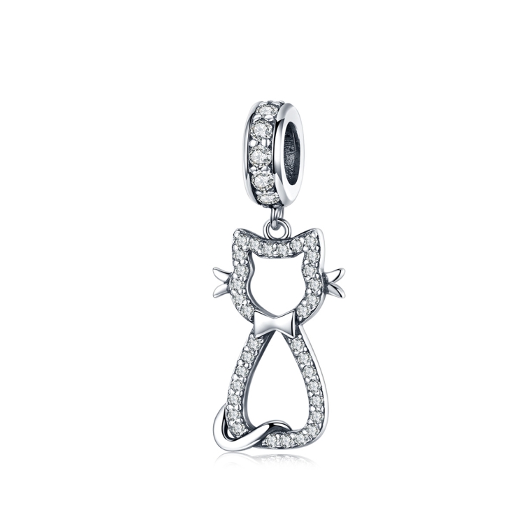 

S925 Sterling Silver Pendant Diy Bracelet Accessories Zircon Cat Pendant Jewelry
