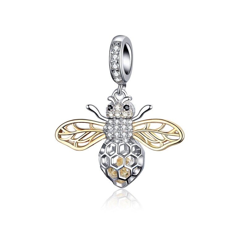 

S925 Sterling Silver Bee Zircon Pendant Lady DIY Necklace Pendant, Style:Pendent