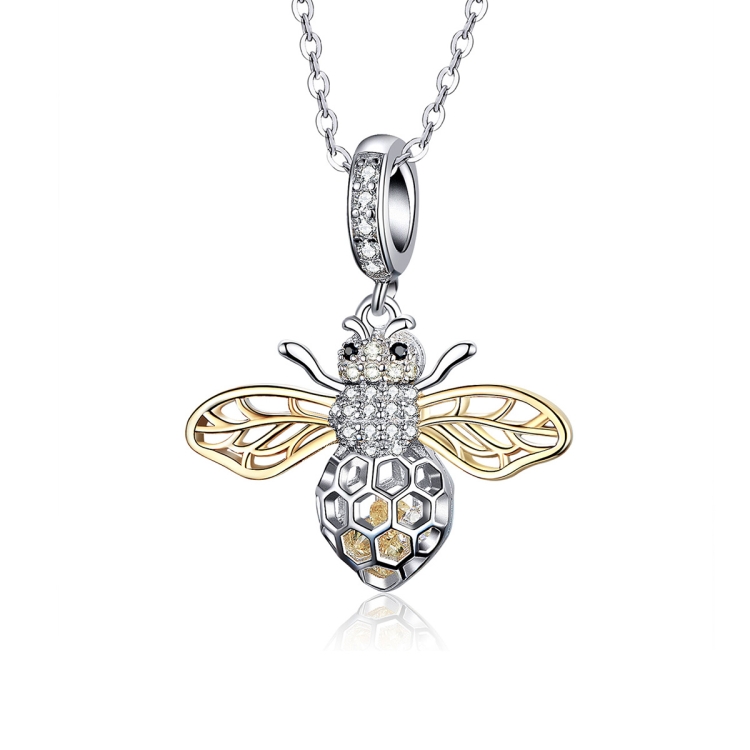 

S925 Sterling Silver Bee Zircon Pendant Lady DIY Necklace Pendant, Style:Pendent+Necklace
