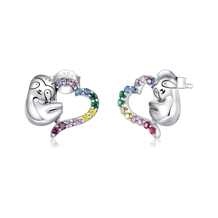 

Sterling Silver S925 Heart-shaped Sloth Earrings Personalized Earrings Simple Temperament Female Silver Earrings