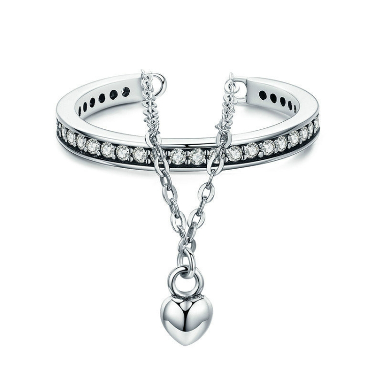 

S925 Sterling Silver Heart Shaped Women's Ring Open Diamond Ring