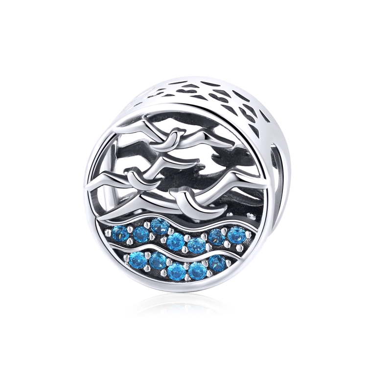 

S925 Sterling Silver DIY Bracelet Accessories Seagull Blue Beaded Hollow Loose Beads