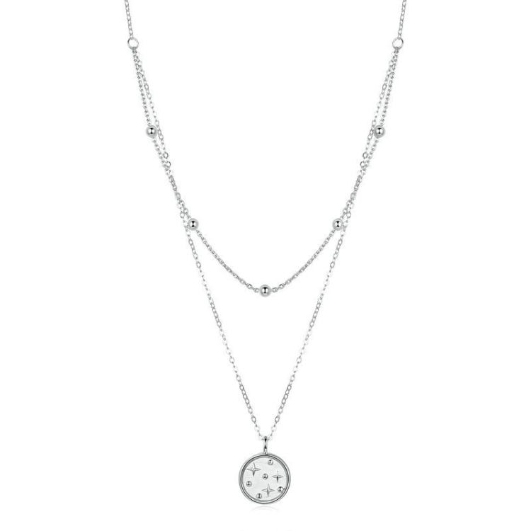

S925 Sterling Silver Platinum Plated Necklace Double Layer Small Star Light Silver Necklace