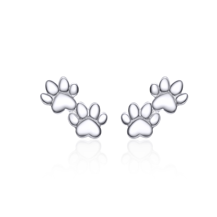 

Pet Footprint Sterling Silver Stud Earrings Simple Platinum Plated Earrings