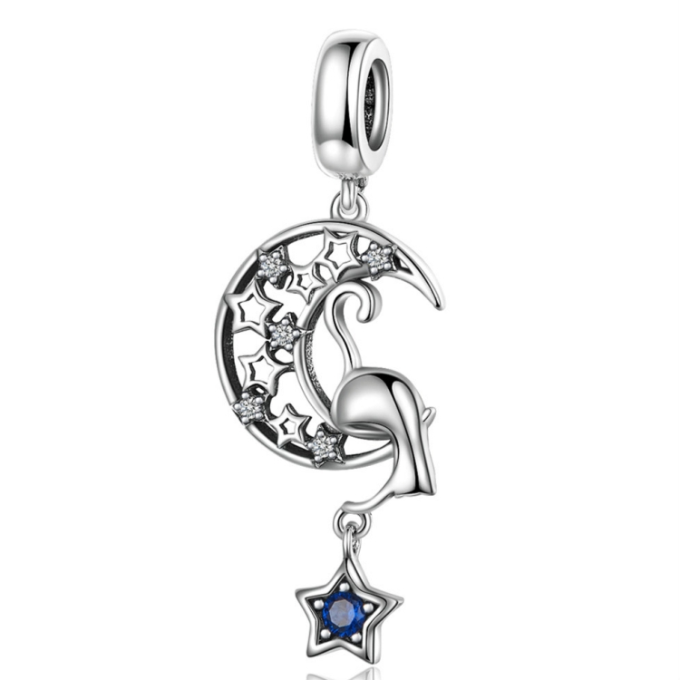 

S925 Sterling Silver Moon Cat Pendant DIY Bracelet Necklace Charm