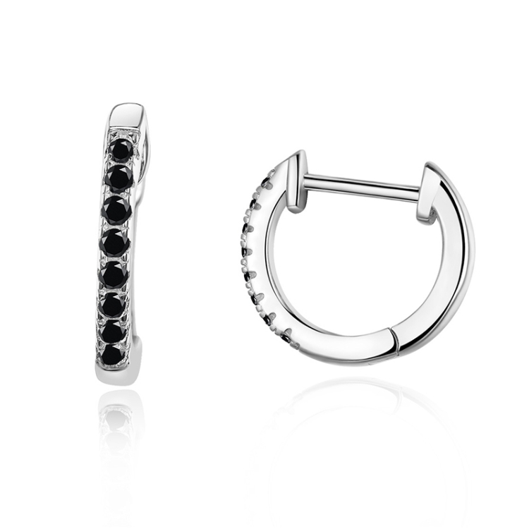 

S925 Sterling Silver Circle Earrings Zircon Earrings (Black Silver)