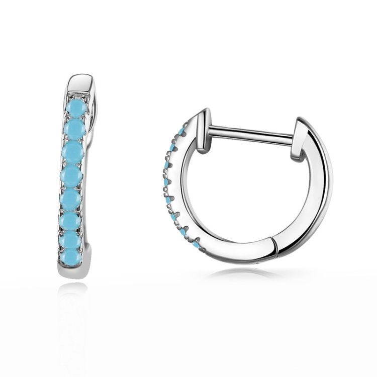 

S925 Sterling Silver Circle Earrings Zircon Earrings (Blue Silver)