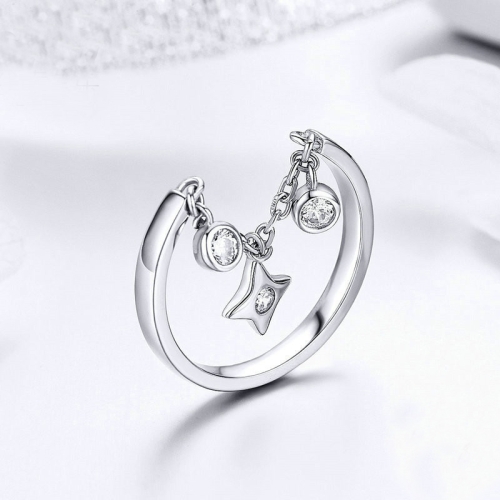 

S925 Sterling Silver Open Ring Star Platinum Plated Fashion Ring