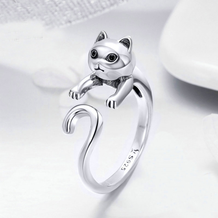

S925 Sterling Silver Ring Naughty Cat Inlaid Zircon Ring
