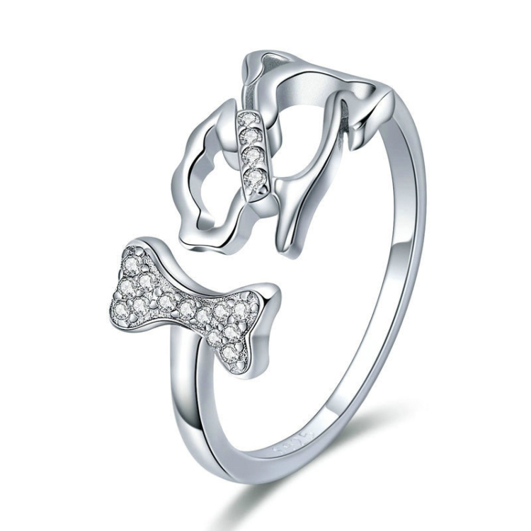 

S925 Sterling Silver Ring Dog Companion Inlaid Zircon Ring