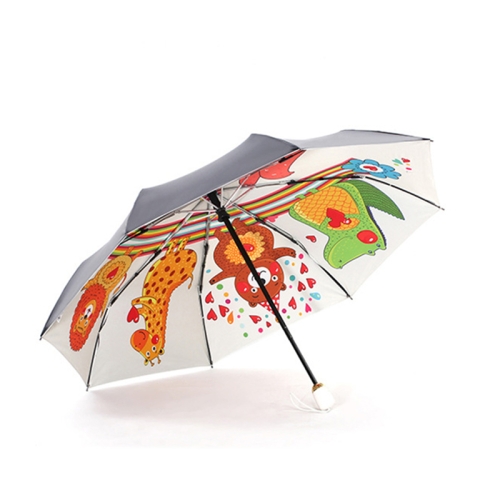 

Three-fold Full-automatic Black Glue Sunscreen Sunny and Rain Dual-use Printing Sunscreen Umbrella(Beige)