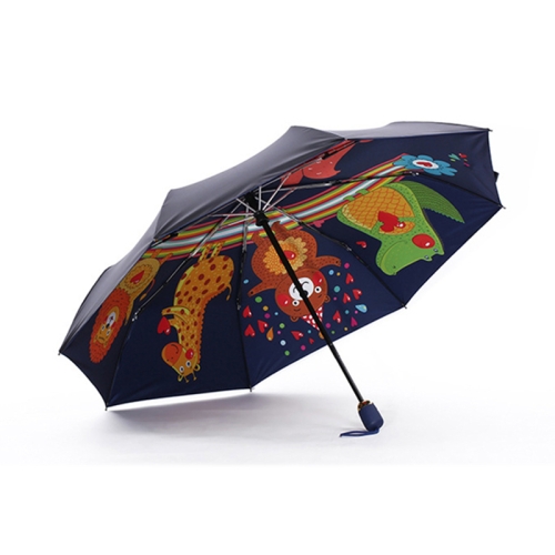 

Three-fold Full-automatic Black Glue Sunscreen Sunny and Rain Dual-use Printing Sunscreen Umbrella(Dark Blue)