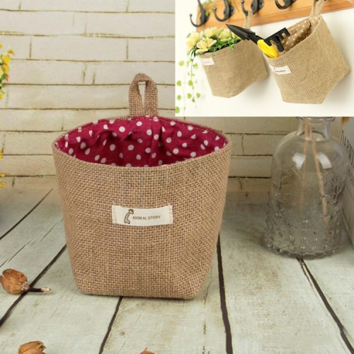 

5 PCS Cotton and Linen Cloth Art Flowerpot Small Sack Hanging Storage Basket, Style:Dots(Red)