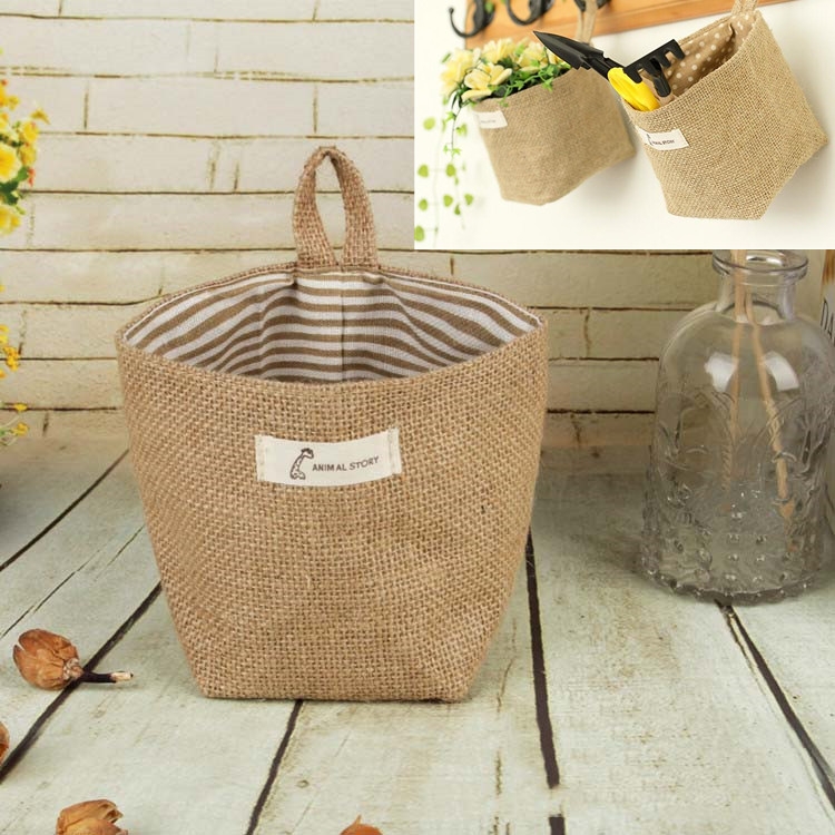 

5 PCS Cotton and Linen Cloth Art Flowerpot Small Sack Hanging Storage Basket, Style:Stripes(Yellow)