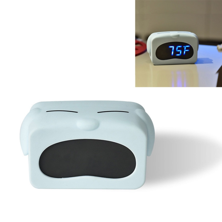 

Mini Cute Cartoon Multifunctional Digital Luminous Thermometer Small Alarm Clock(Blue Dog)