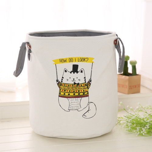 

Fabric Round Dirty Clothes Bucket Home Children Toy Folding Storage Basket(Yellow Cat)