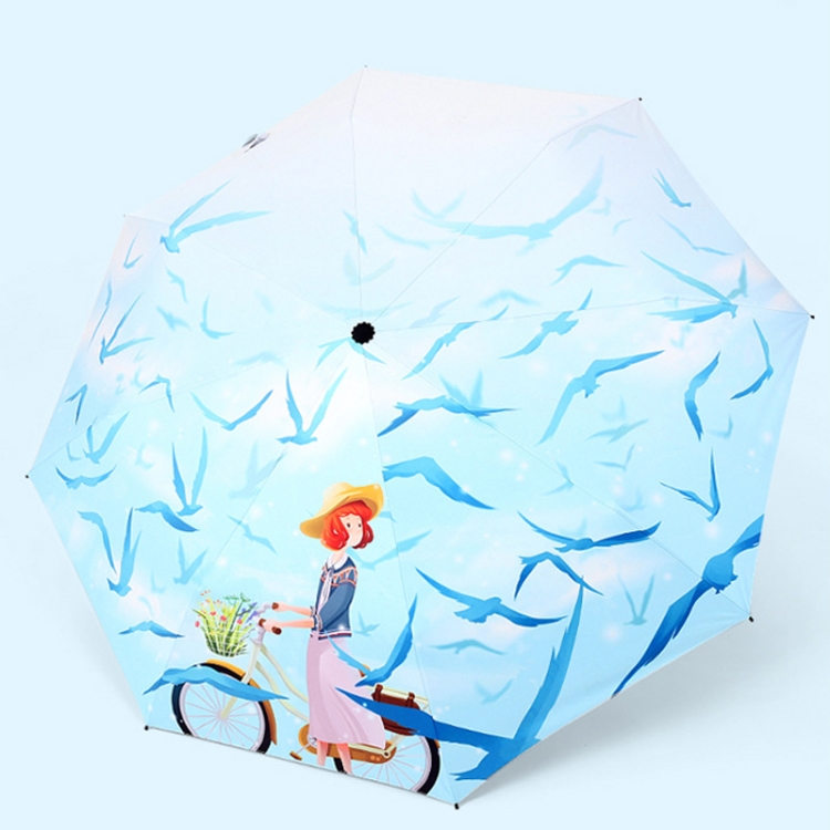 

Art Small Fresh Umbrella Folding Sun and Rain Dual-use Umbrella Sun Protection and UV Protection Vinyl Sun Umbrella(Beach Walk)