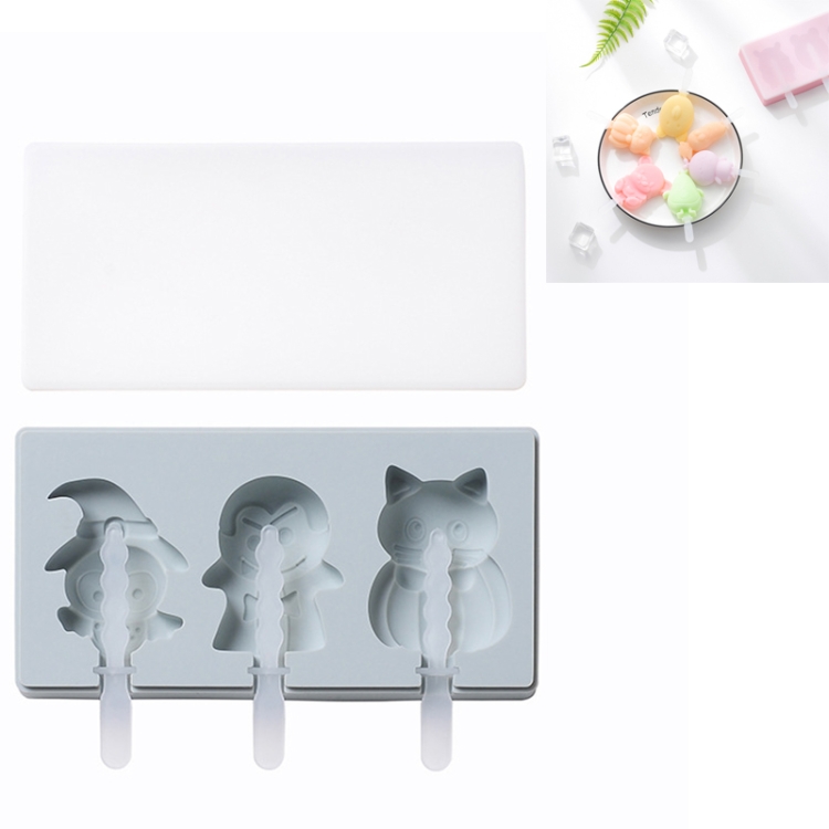 

3 PCS Homemade Handmade DIY Cartoon Fruit with Lid Silicone Ice Cream Mold Making Ice Tray, Style:Halloween Story(Blue)