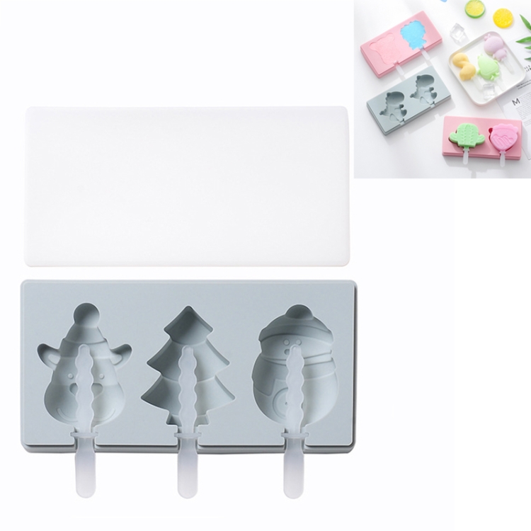 

3 PCS Homemade Handmade DIY Cartoon Fruit with Lid Silicone Ice Cream Mold Making Ice Tray, Style:Snowman Reindeer(Blue)