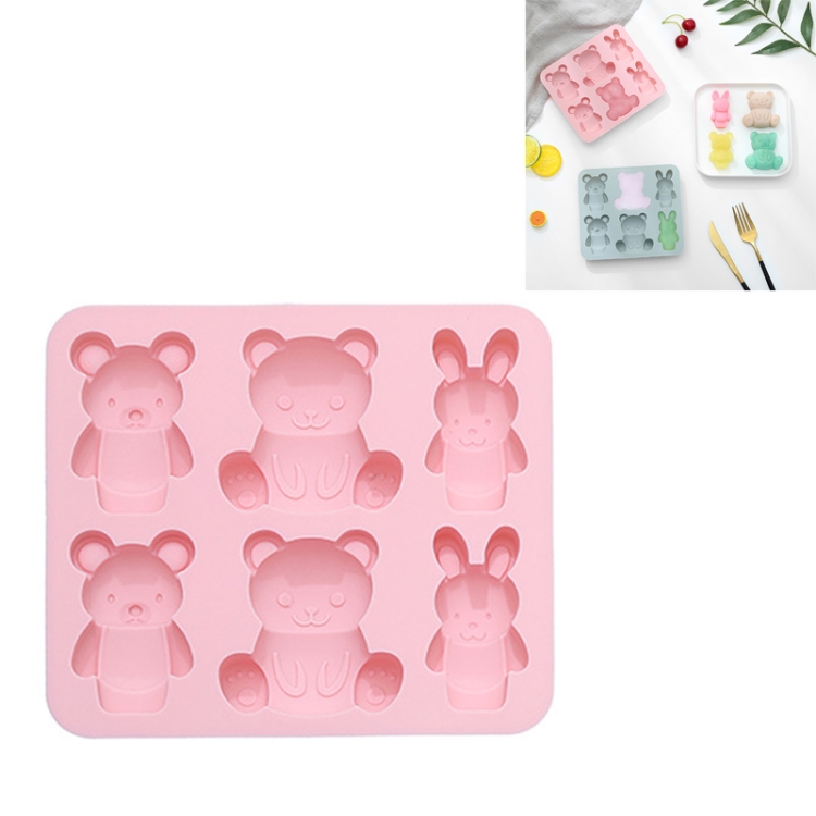 

6 PCS Cute Cartoon Animal Shape Silicone Chocolate Mold Baking Cake Mold Ice Tray(Pink)