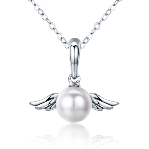 

S925 Sterling Silver Pendant Wing Angel Shell Bead Charm DIY Beaded Bracelet Accessories, Style:Pendent+Necklace