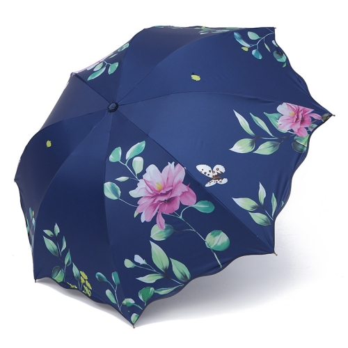 

Sun-shading Anti-ultraviolet Sun Umbrella Foldable Forest Retro Printing Sun and Rain Dual-use Umbrella(Dark Blue)