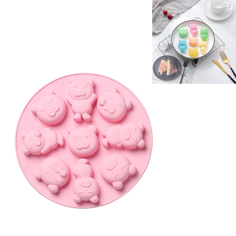 

4 PCS Little Pig Shape Rice Cake Mold Cartoon Household Silicone Candy Cake Baking Steaming Mold Ice Tray(Pink)
