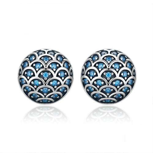 

S925 Sterling Silver Wave Pattern Earrings Inlaid Blue Crystal Earrings