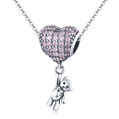 

S925 Sterling Silver Bear Balloon Heart-shaped Inlaid Zirconium Diamond DIY Bead Bracelet Accessories, Style:Bead+Chain