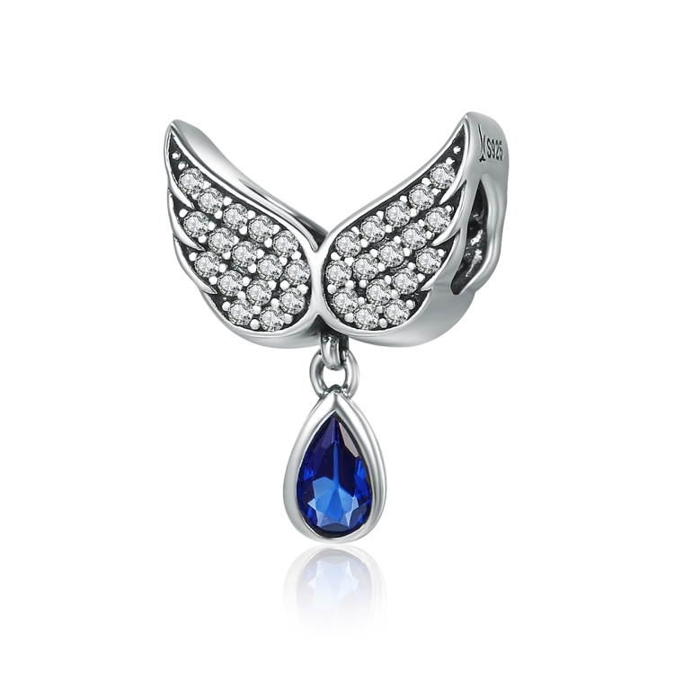 

S925 Sterling Silver Blue Wings Drop Shaped Loose Beads DIY Bracelet Accessories