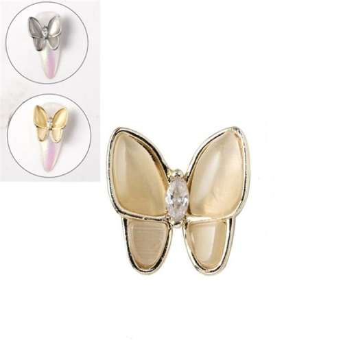 

10 PCS Butterfly Nail Art Accessories Golden Three-dimensional Cat's Eye Butterfly Zircon DIY Nail Decoration Accessories( Gold 3 15x16 MM)