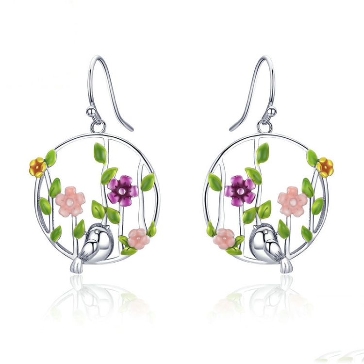 

Forest Story S925 Sterling Silver Stud Earrings Round Platinum Plated Girls Earrings