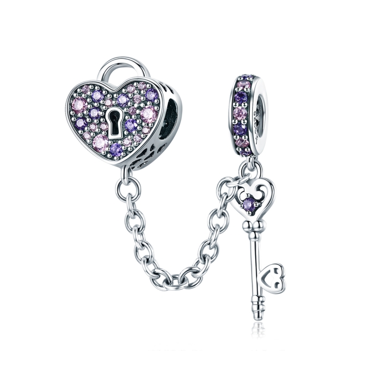 

S925 Sterling Silver Accessories Charm Heart Key Safety Chain