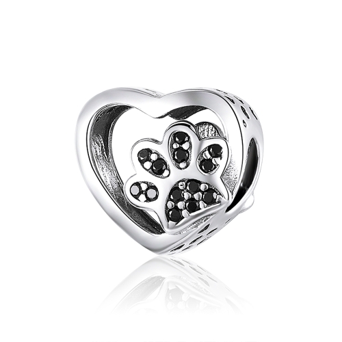 

Black Zircon Beaded S925 Sterling Silver Pet Paw Print Beads DIY Bracelet Bead