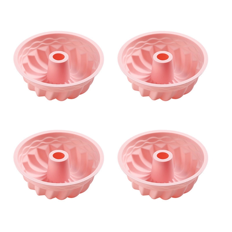

4 PCS Chiffon Cake Mold Household Steamable Silicone Non-stick Baking Tools, Style:Savarin Grill Pan(Pink)