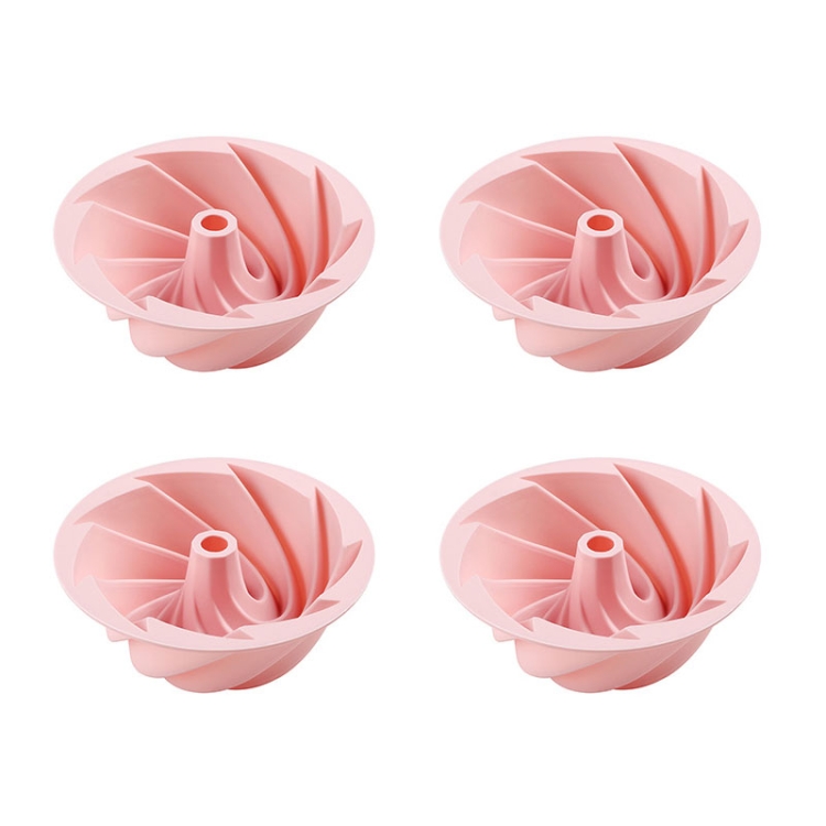 

4 PCS Chiffon Cake Mold Household Steamable Silicone Non-stick Baking Tools, Style:Rotary Savarin Bakeware(Pink)