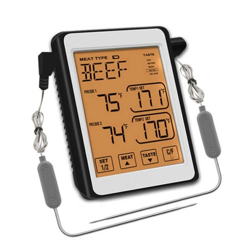 

CH-212 Dual Probe Color Screen Smart Alarm Grill Kitchen Thermometer, Color:Orange Backlight