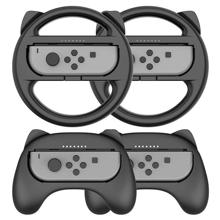 

4 in 1 Game Console Bracket Steering Wheel + Controller Handle Grips Joy-Con ABS Case Set for Nintendo Switch(Black)